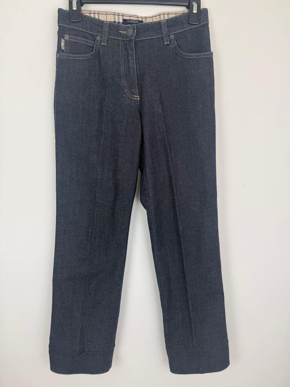Burberry Womens London Straight Leg Mid Rise Denim Dark Blue Indigo Wash Jeans 6